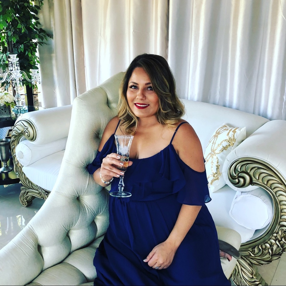 Long Flutter Sleeve Chiffon Marine Dress